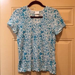 Jaclyn Smith - White turquoise short sleeve top M